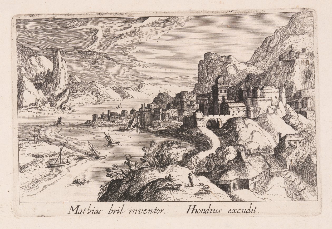 Valle del fiume alpino, da Topographia Variarum Regionum da Simon Frisius