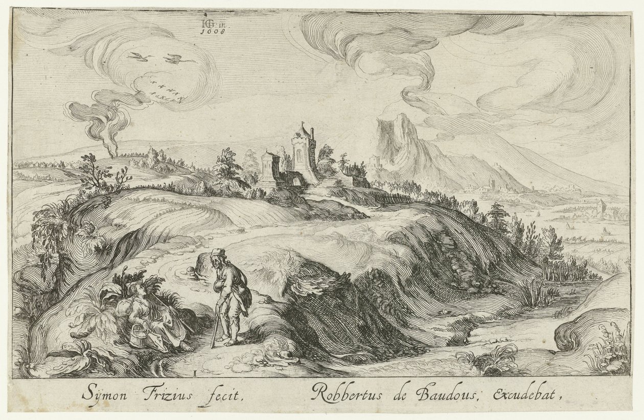 Paesaggio montano con due figure (serie di paesaggi montani) da Simon Frisius