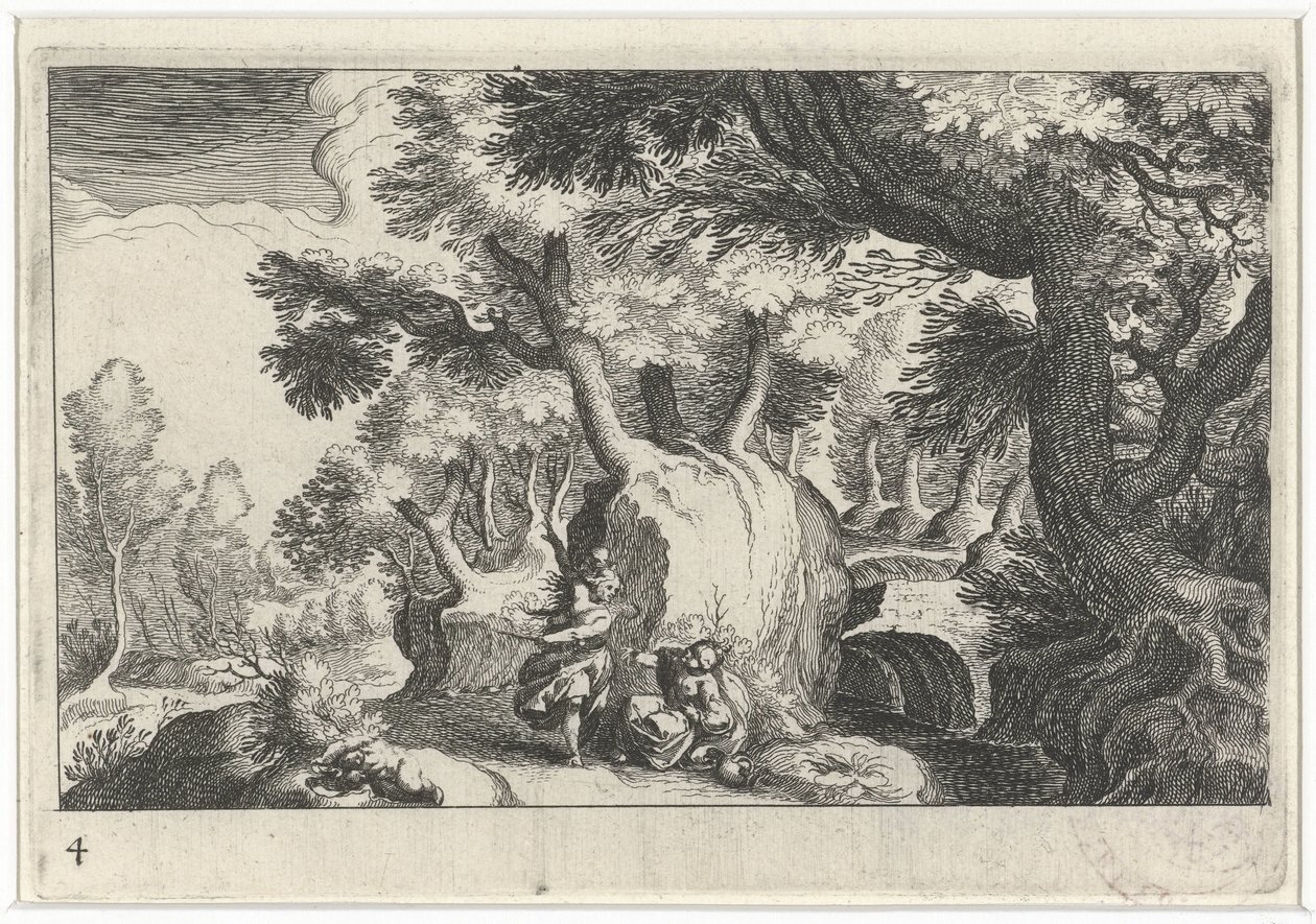 Paesaggio boschivo con Agar e Ismaele da Simon Frisius