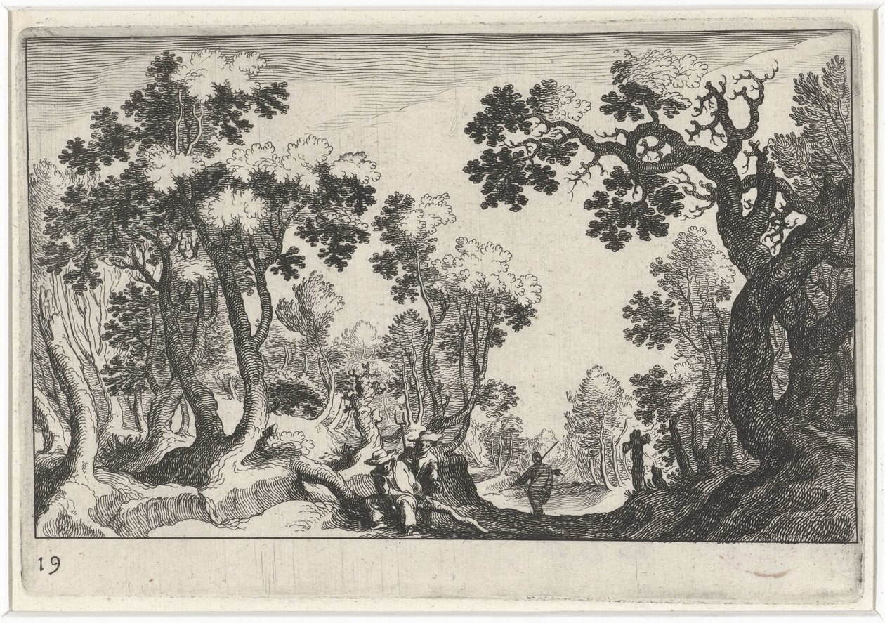 Paesaggio boschivo con contadini da Simon Frisius
