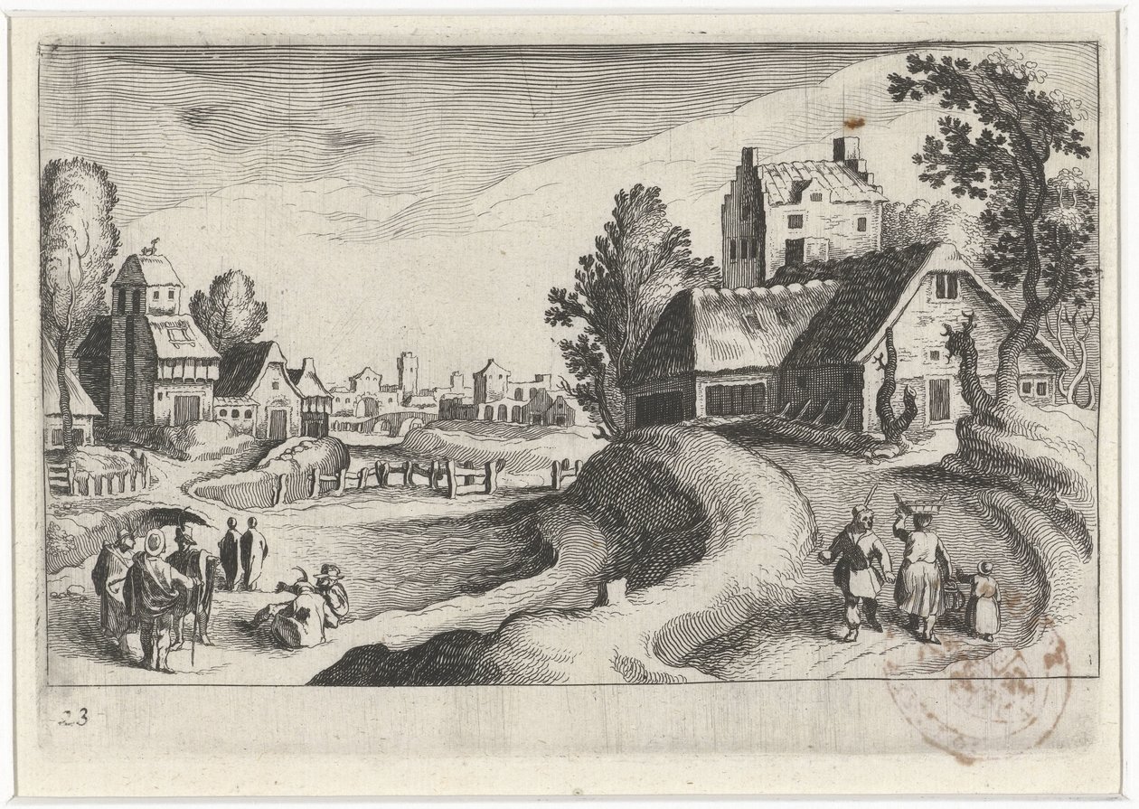 Panorama di un villaggio con una fattoria da Simon Frisius