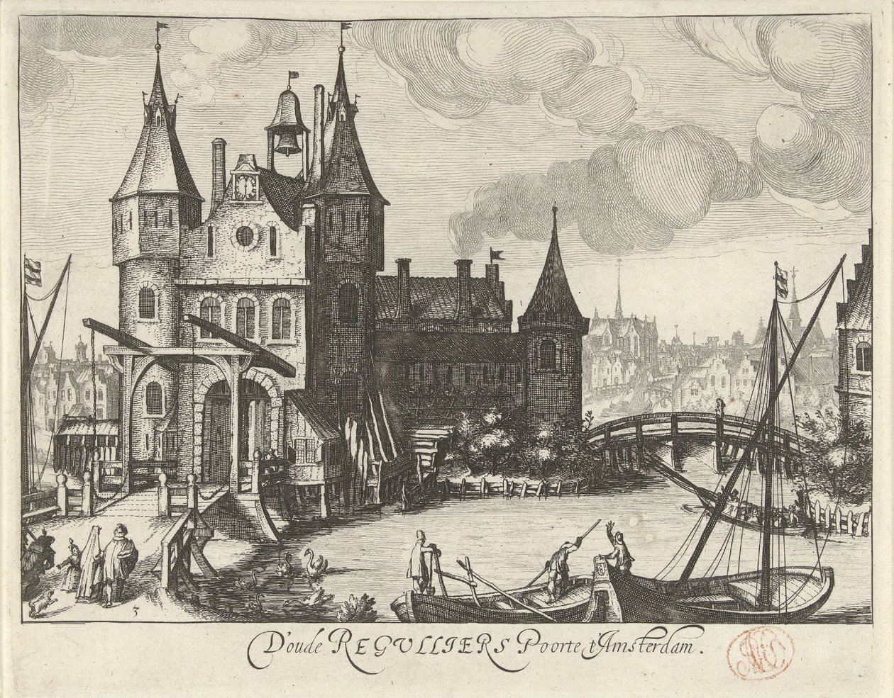 Vista della Prima Porta Regulierspoort ad Amsterdam da Simon Frisius