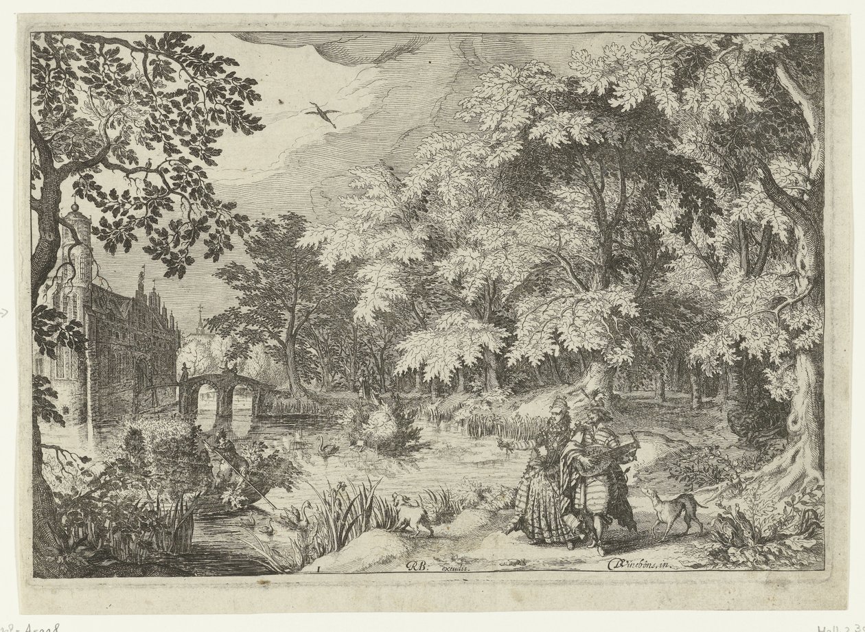 Veduta di un bosco con il Castello di Loenersloot da Simon Frisius