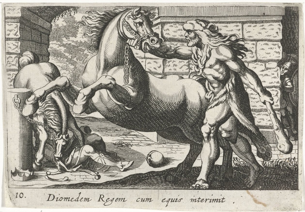 Ercole doma i cavalli di Diomede da Simon Frisius