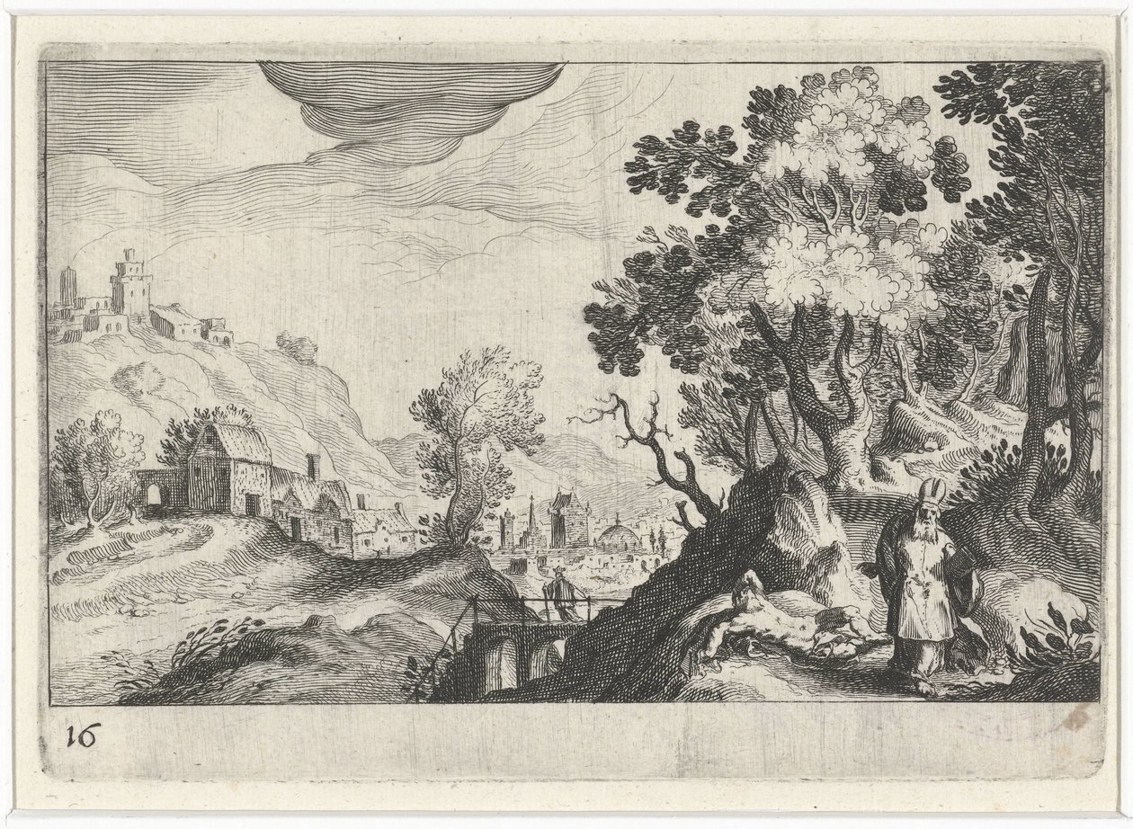 Paesaggio collinare con il Buon Samaritano da Simon Frisius