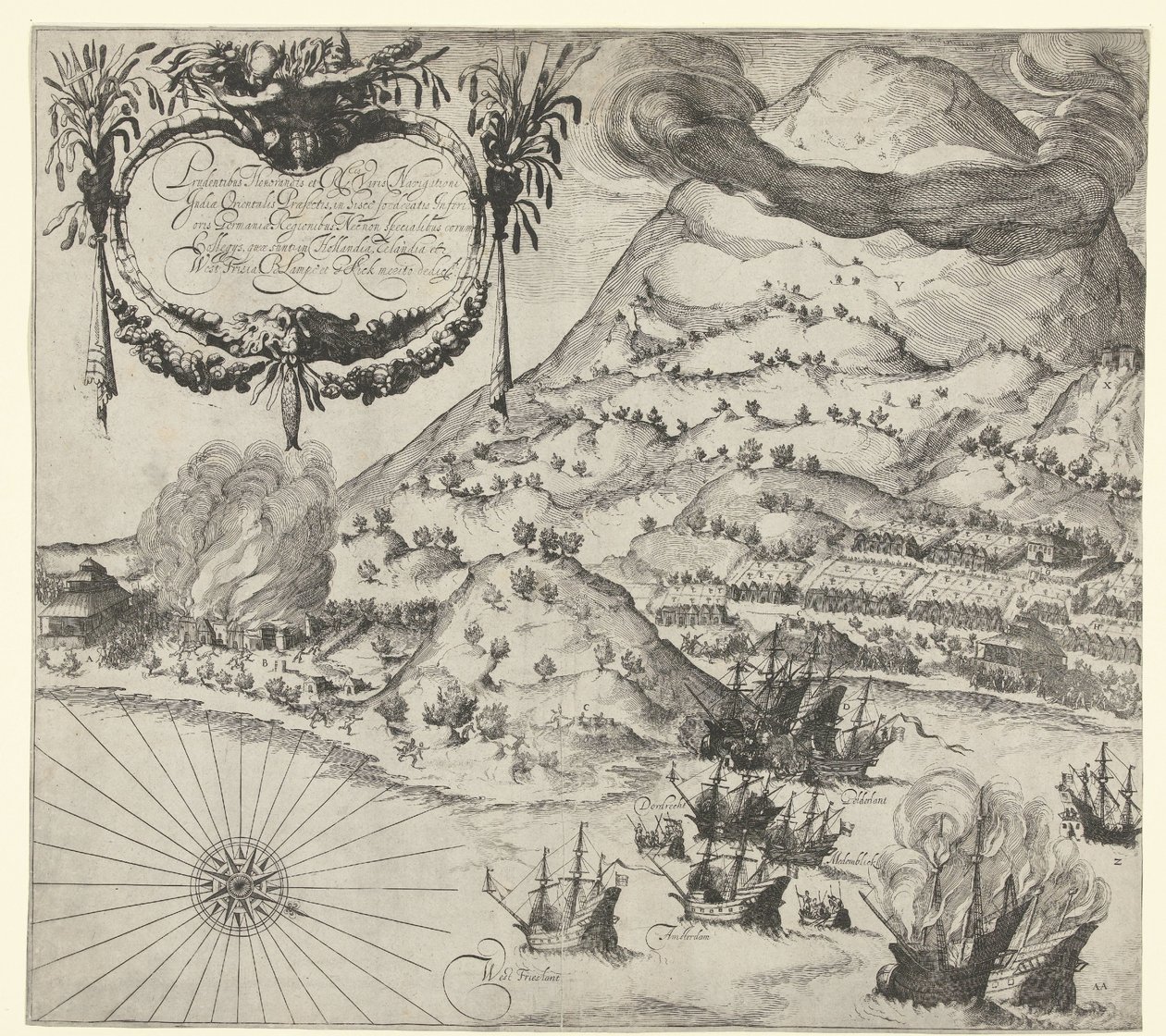 Vittoria degli olandesi sui portoghesi a Tidore (immagine a sinistra), 1605 da Simon Frisius