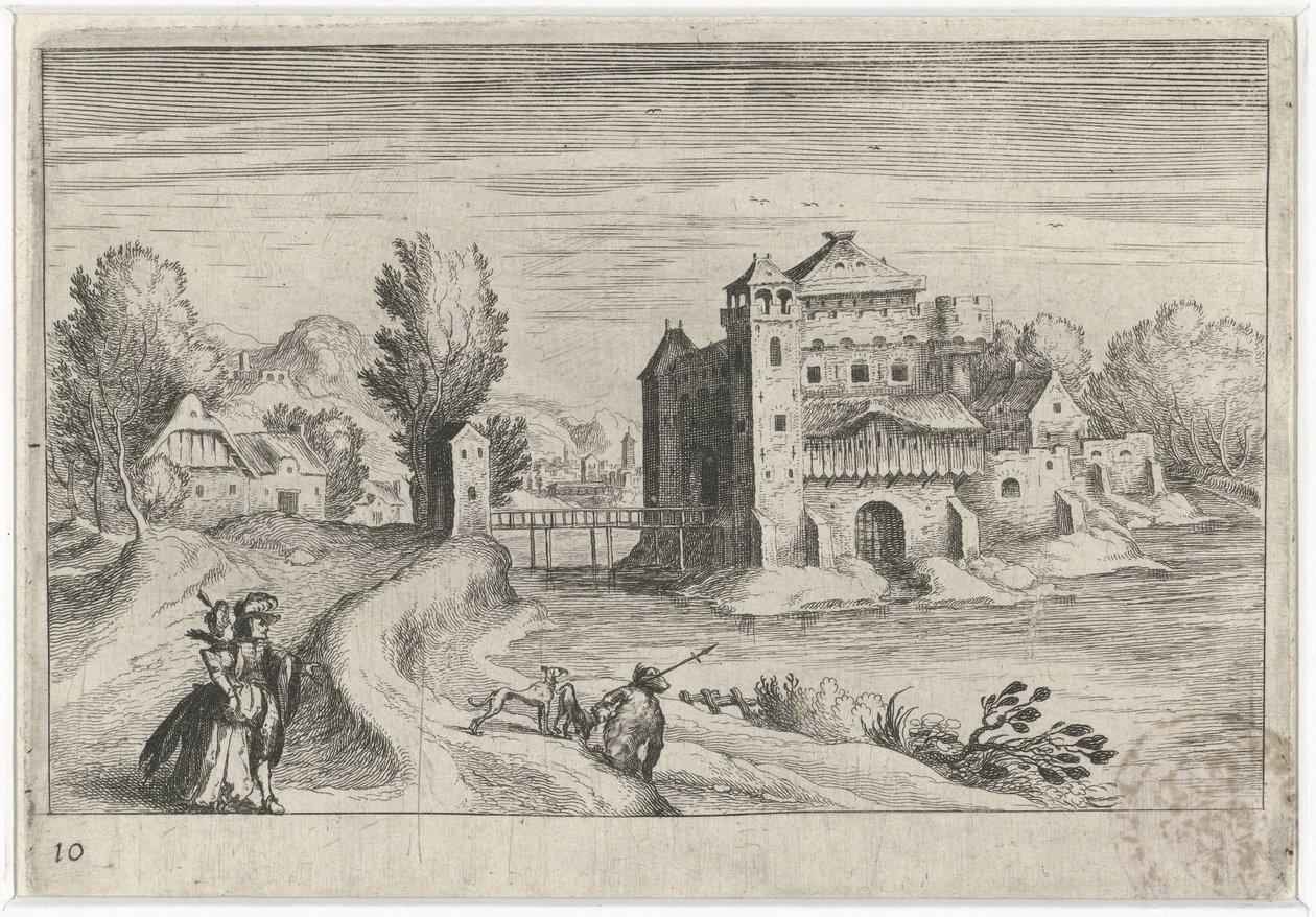 Paesaggio fluviale con un castello da Simon Frisius
