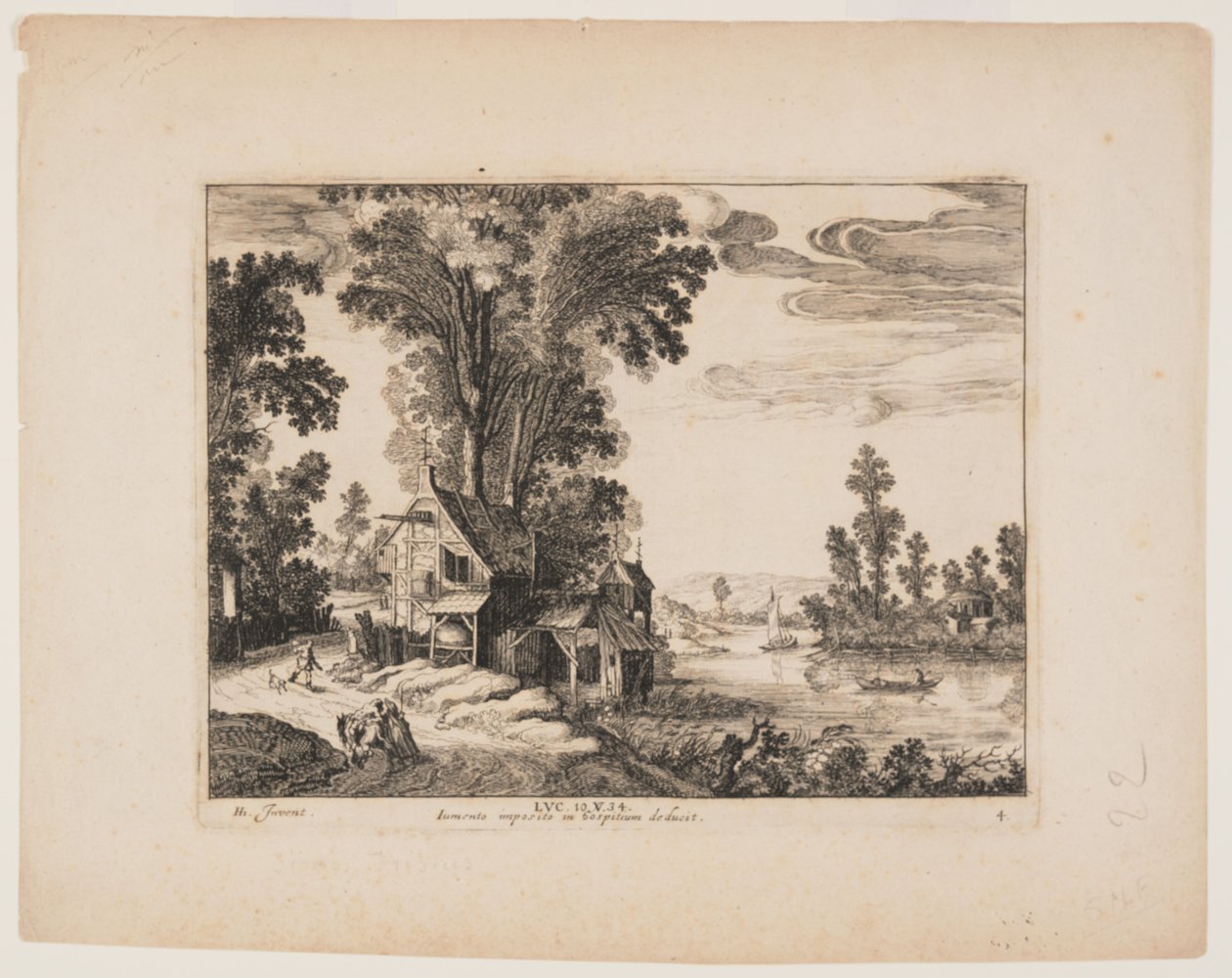 Il samaritano si avvicina alla locanda, da Paesaggi con la storia del buon samaritano da Simon Frisius