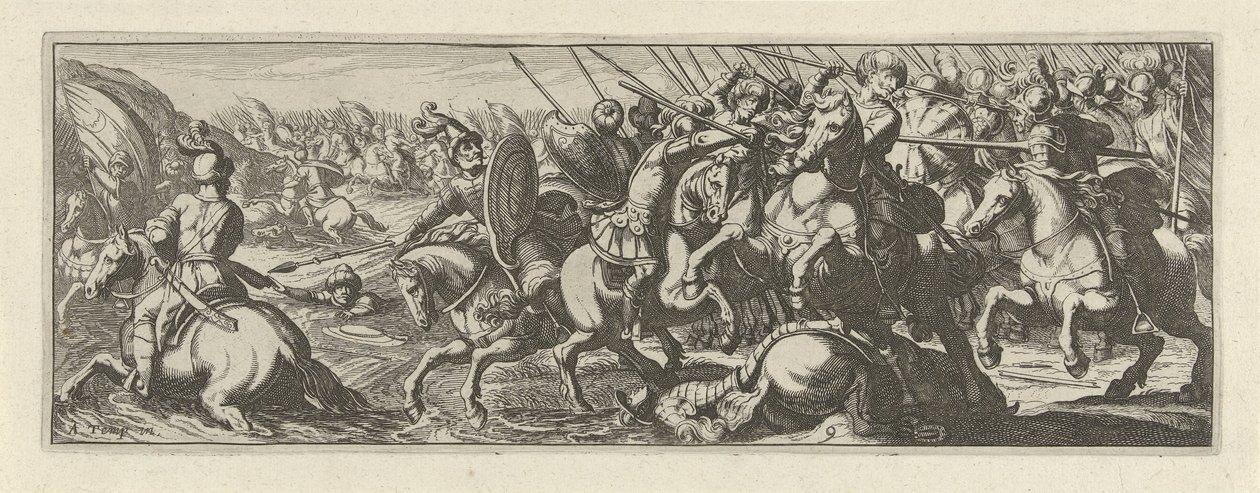 Battaglia presso un fiume (Cavalleria) da Simon Frisius