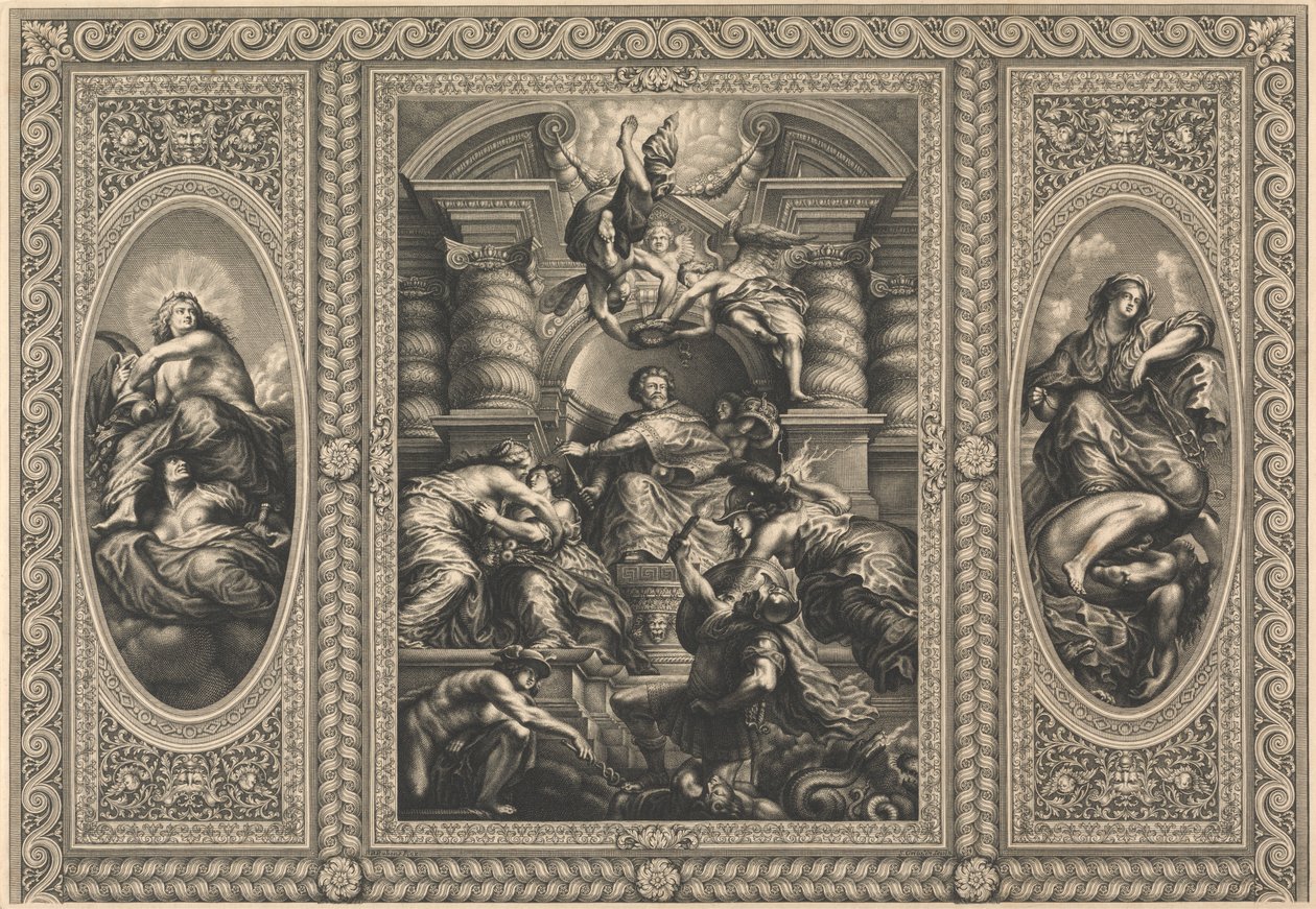 Il soffitto della sala dei banchetti a Whitehall: Il regno pacifico di Giacomo I da Simon Gribelin