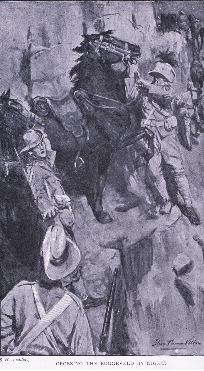 Attraversamento del Roggevald di notte, da Dopo Pretoria: La guerra di guerriglia pubblicata da Harmsworth Bros Limited, 1901 da Simon Harmon Vedder