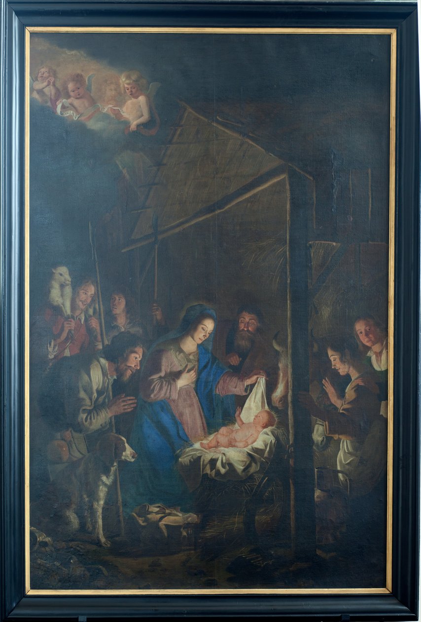 Chiesa parrocchiale (Onze-Lieve-Vrouw-Hemelvaartkerk). Interno. Dipinto. Scena di Natale. Simon De Paepe. Origine abbazia Ename (?) da Simon II de Pape