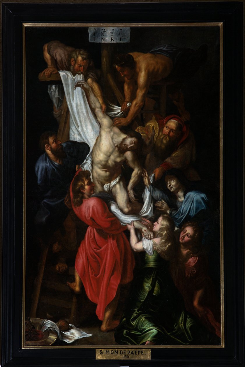 Chiesa parrocchiale (Parochiekerk Sint-Pieter). Dipinto. Discesa dalla Croce. da Simon II de Pape