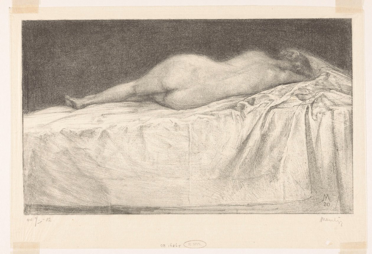 Donna nuda sdraiata sul letto da Simon Moulijn (signed by artist)