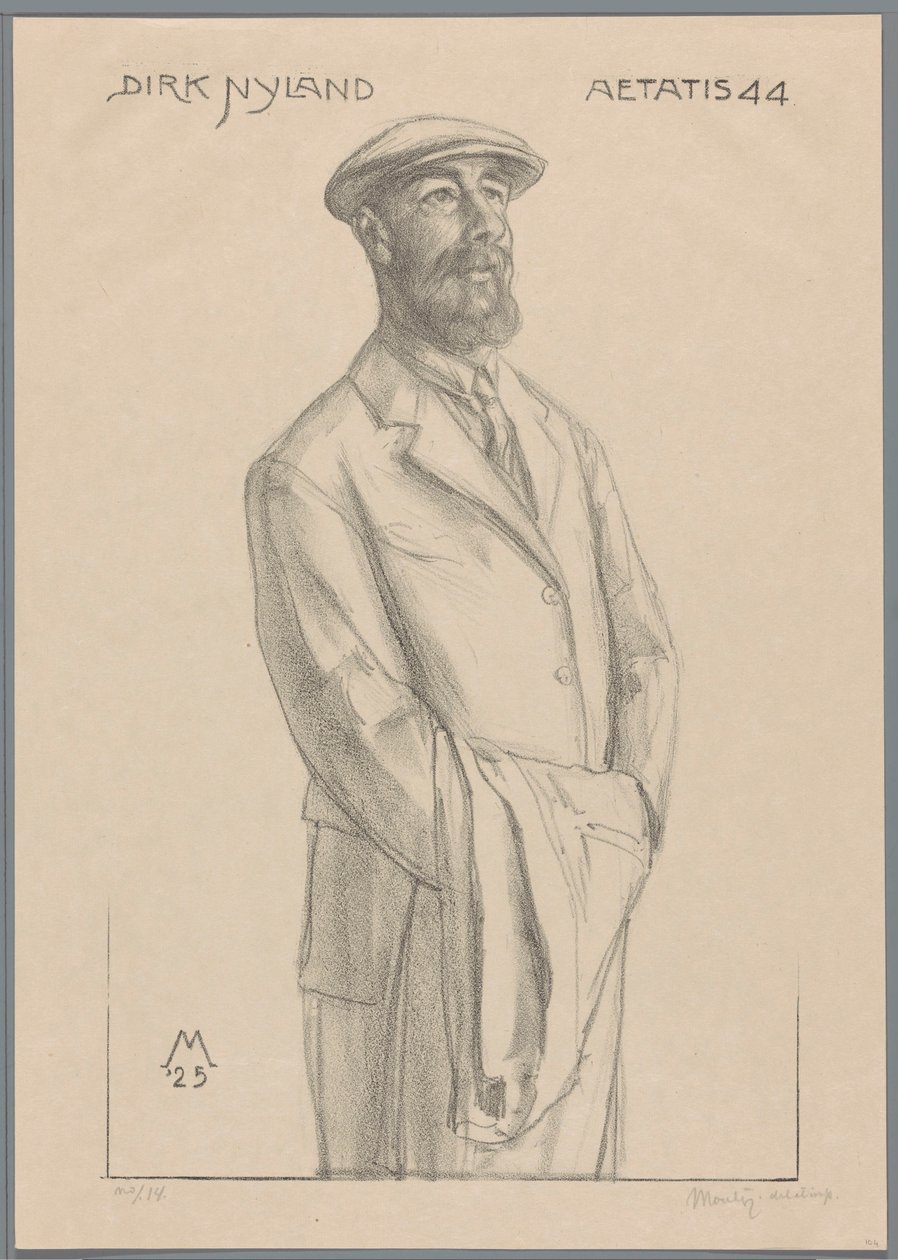Ritratto di Dirk Hidde Nijland con cappotto sul braccio da Simon Moulijn (signed by artist)