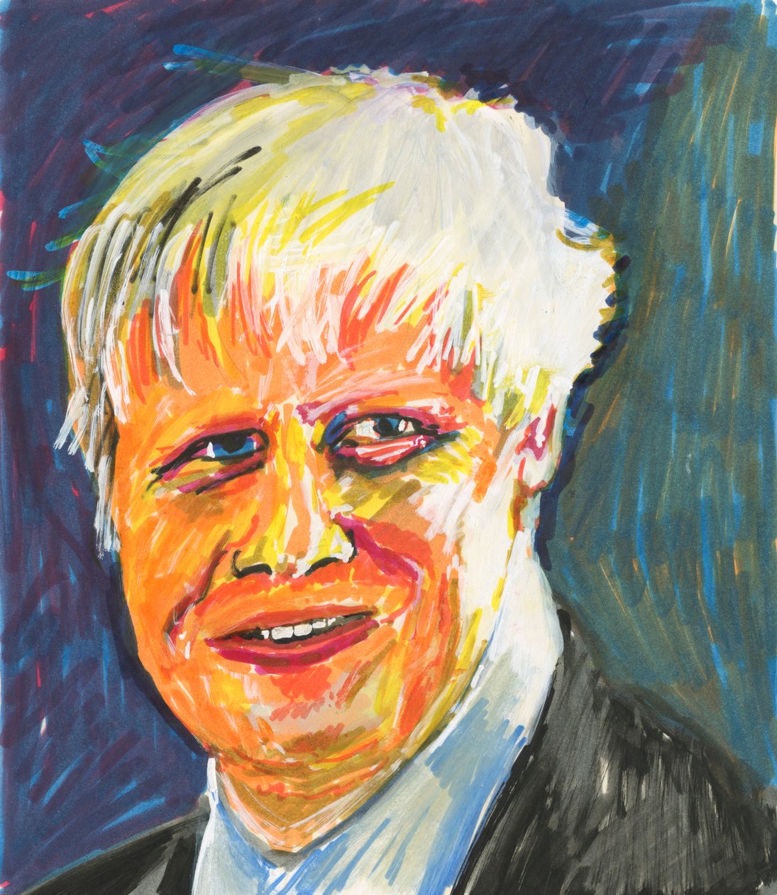 Boris Johnson, 2019 (inchiostro e colori acrilici su carta) da Simon Neville