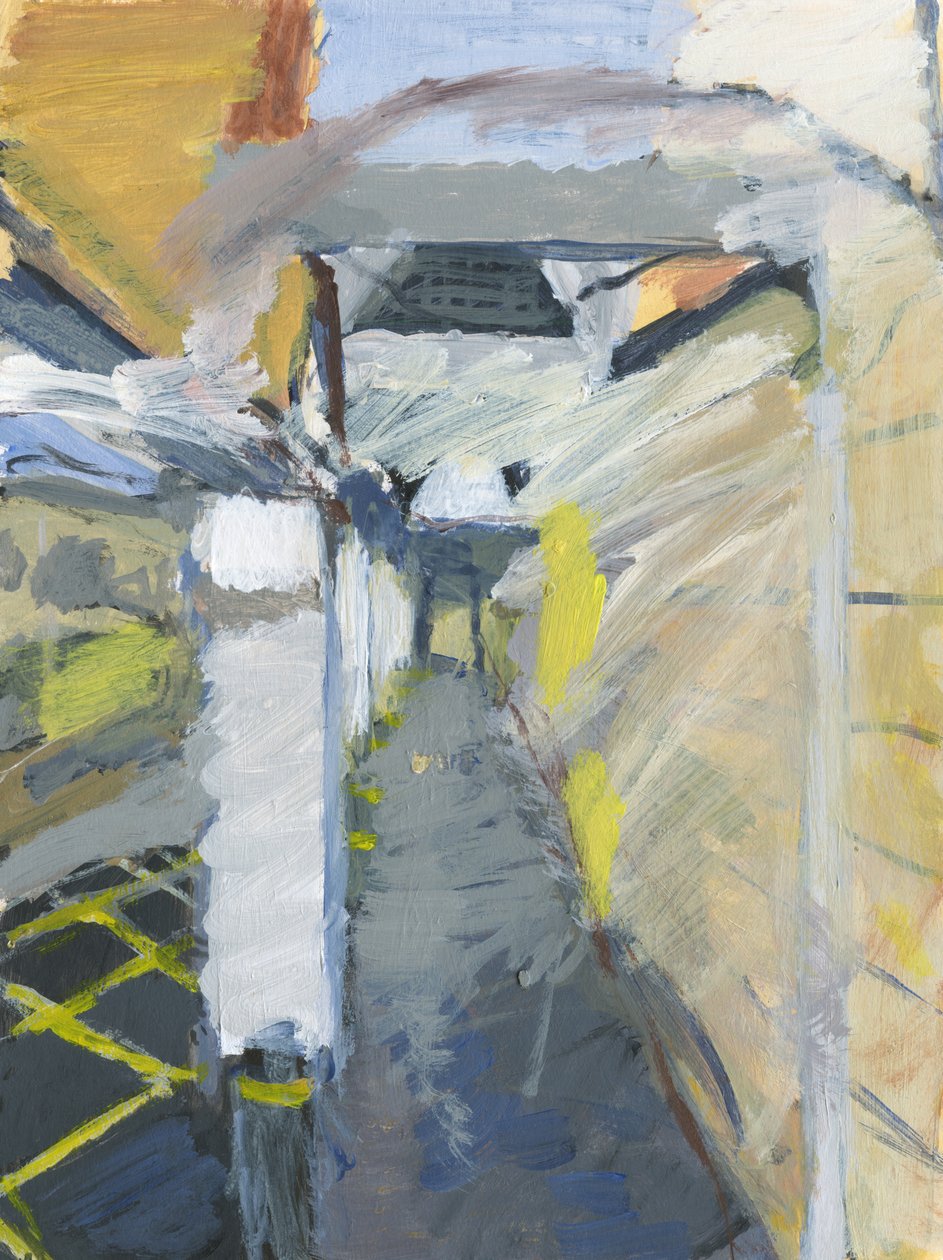 Passerella del parcheggio, 2024 (acrilico su carta) da Simon Neville