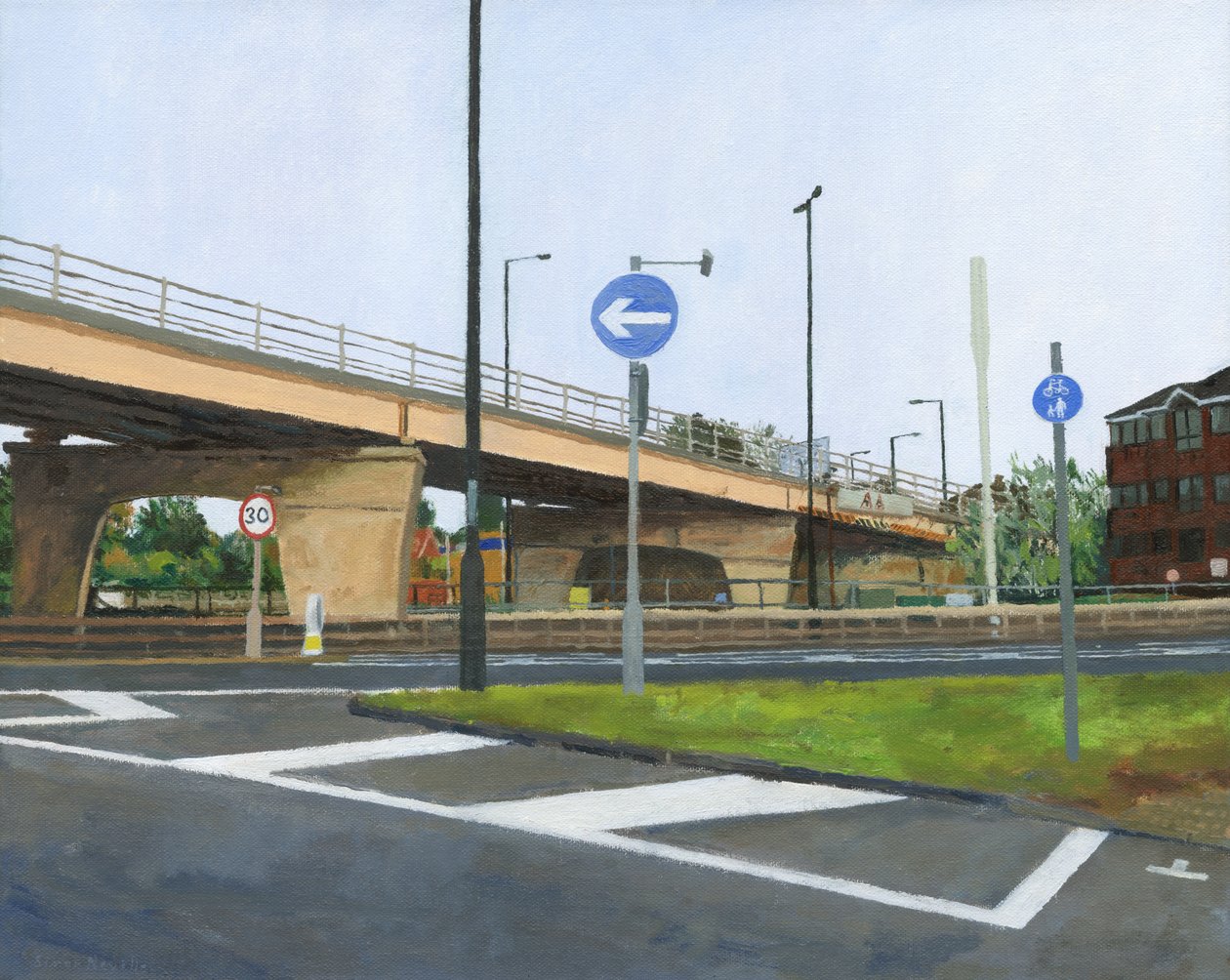 Cavalcavia e incrocio in cemento, 2024 (olio su tela) da Simon Neville