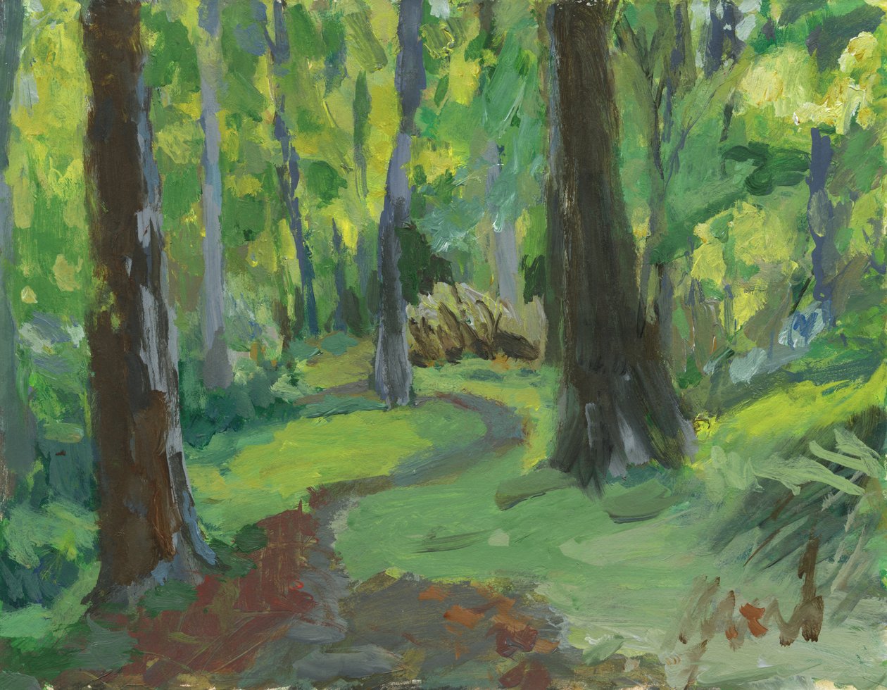 Sentiero nel bosco, 2023 (acrilico su carta) da Simon Neville