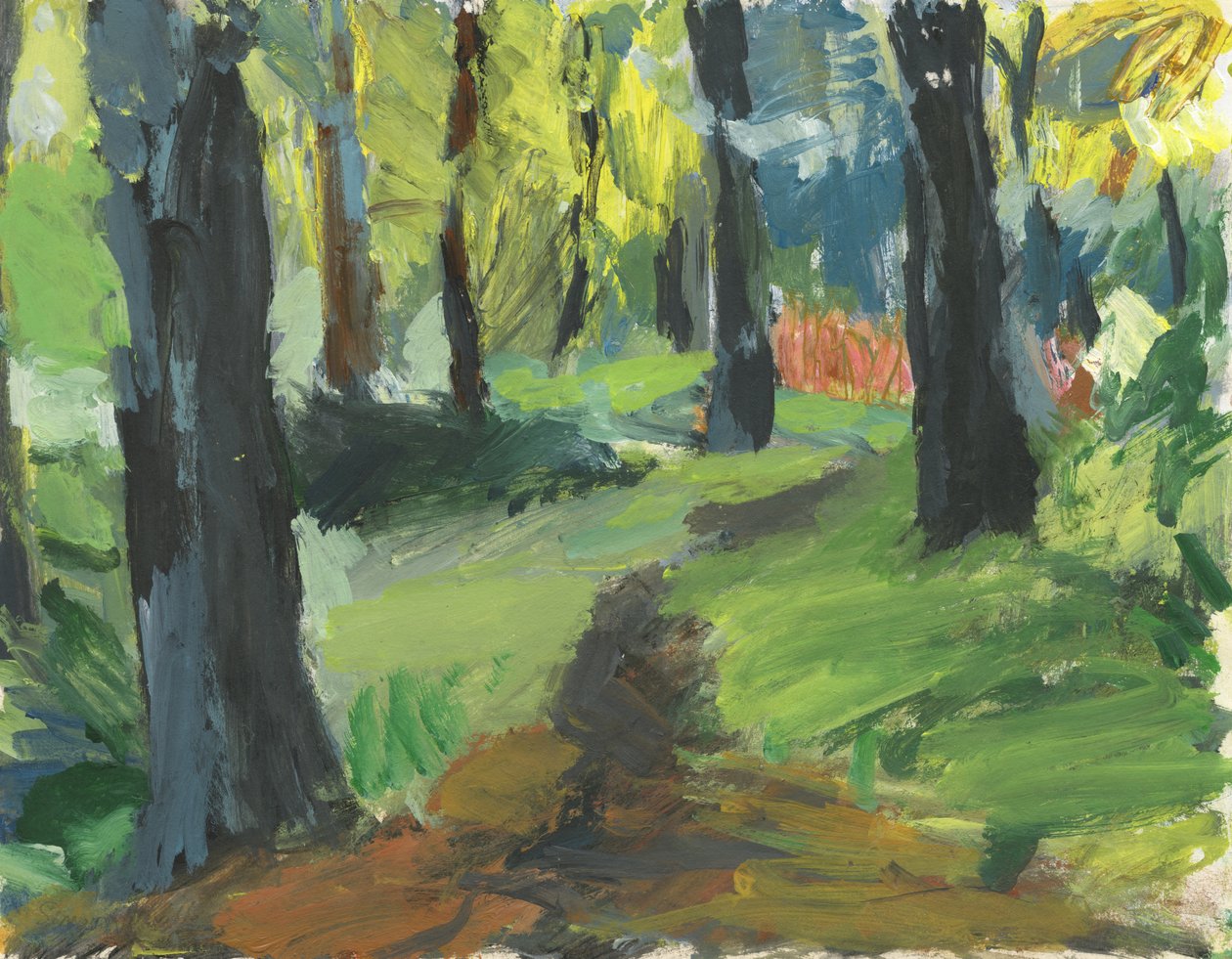 Sentiero nel bosco, 2023 (acrilico su carta) da Simon Neville