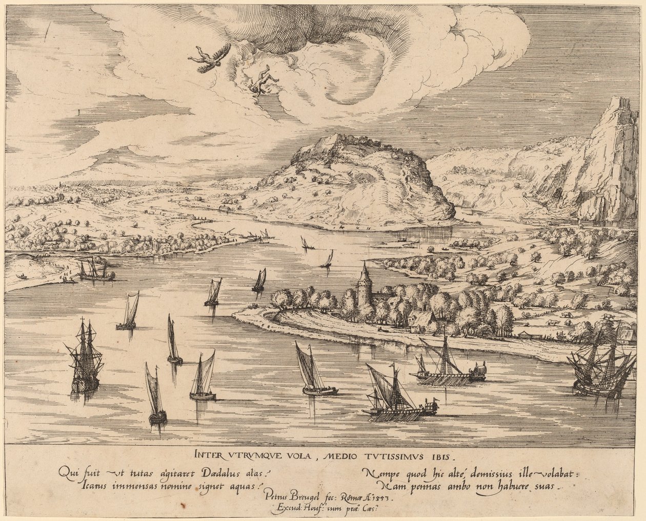 Paesaggio fluviale con la caduta di Icaro da Simon Novellanus after Pieter Bruegel the Elder
