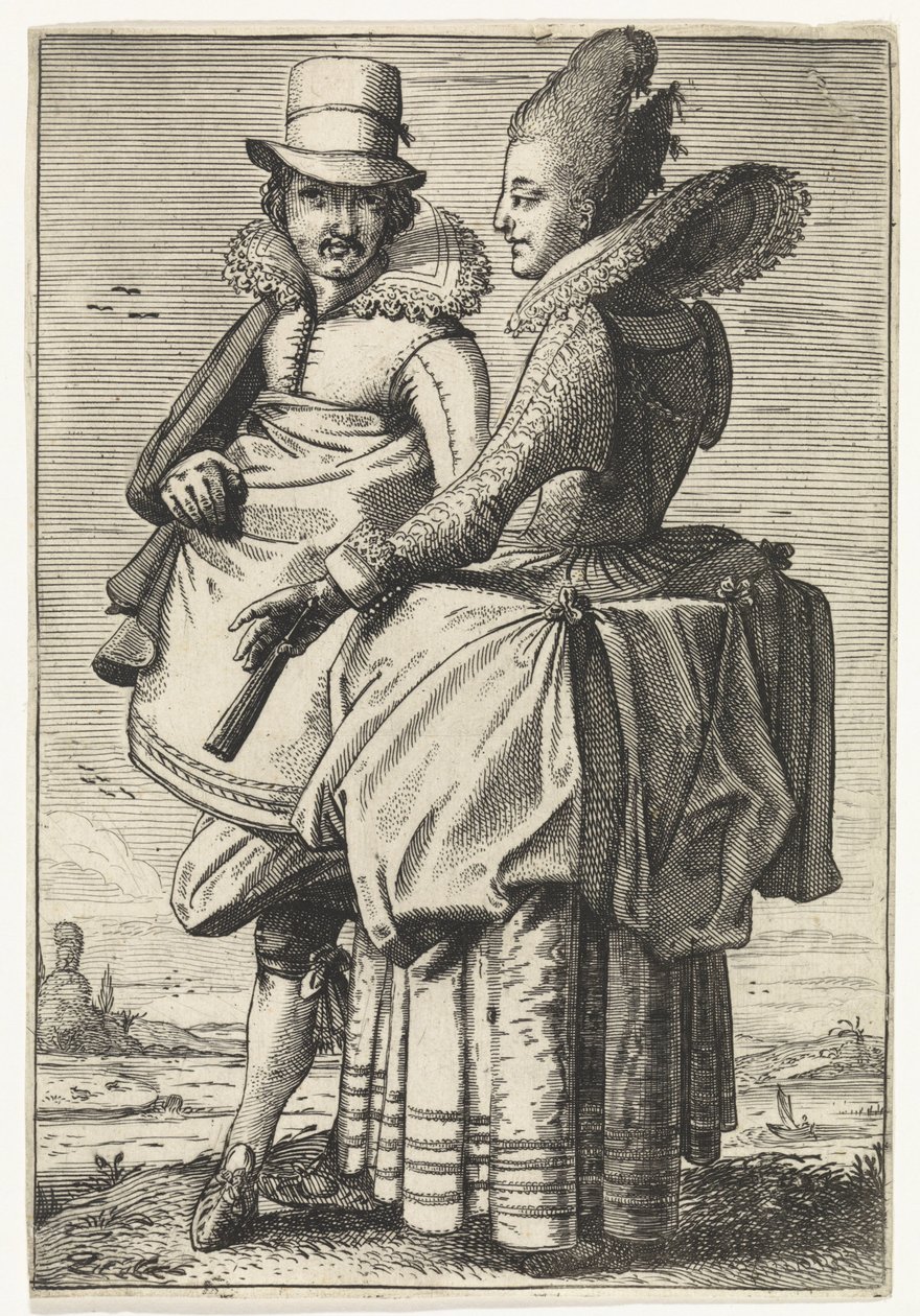 Uomo e donna vestiti secondo la moda del ca. 1625 da Simon Poelenburg (attributed to)