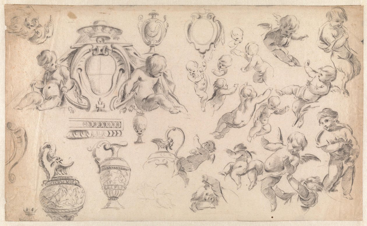 Studio per una decorazione con putti e ornamenti da Simon Vouet