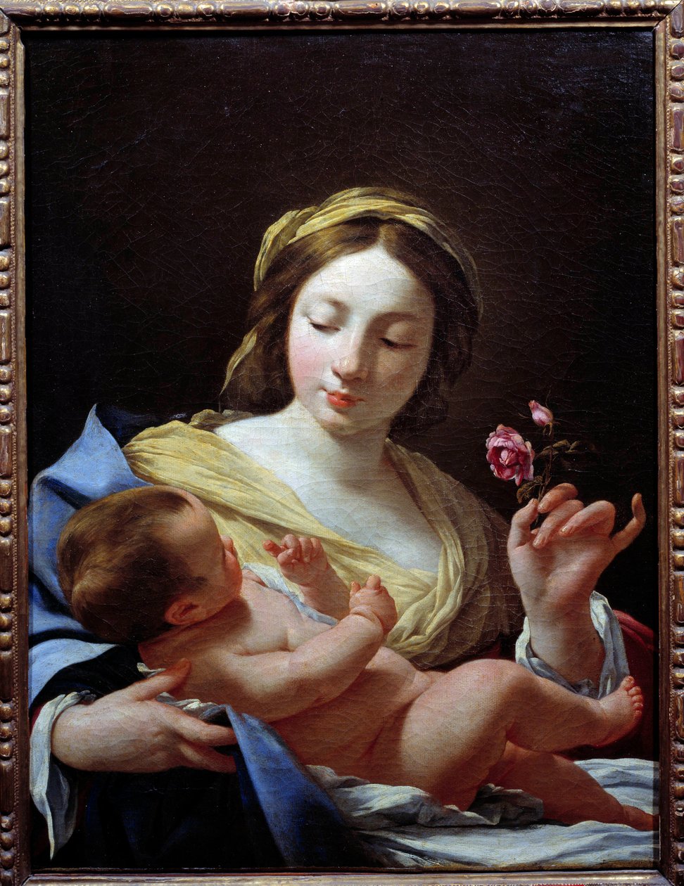 La Vergine con Bambino e una rosa. Dipinto di Simon Vouet (1590-1649) 1627. Marsiglia, Museo delle Belle Arti da Simon Vouet