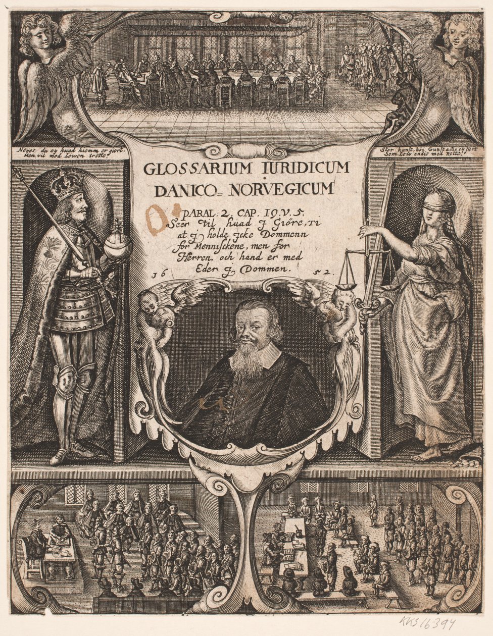 Frontespizio con ritratto di C.O. Veile per "Glosarium juridicum Danico - Norvegicum", 1652 da Simon de Pas