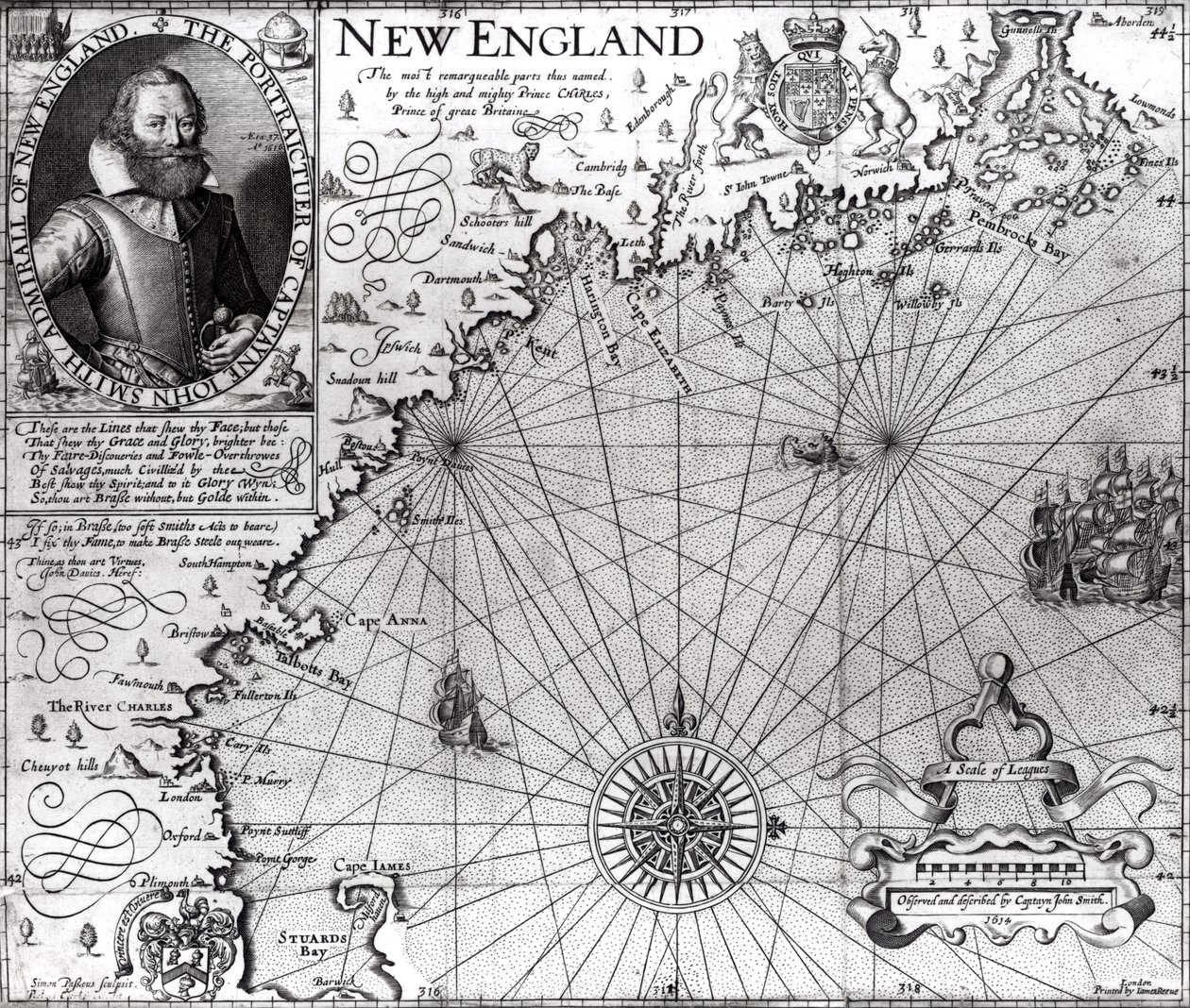 Mappa della costa del New England, osservata e descritta dal Capitano John Smith (1580-1631) 1614, da 