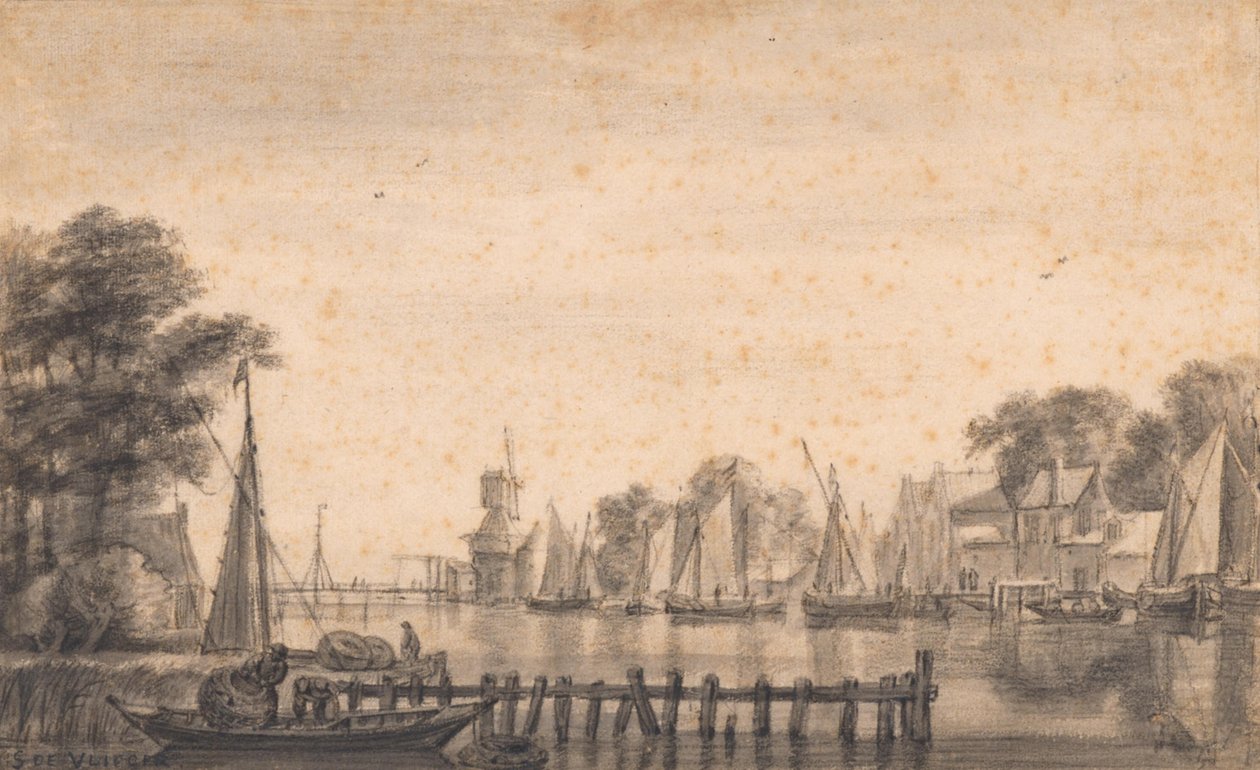 La Vecht presso Weesp con il mulino «De Stinkerd» da Simon de Vlieger