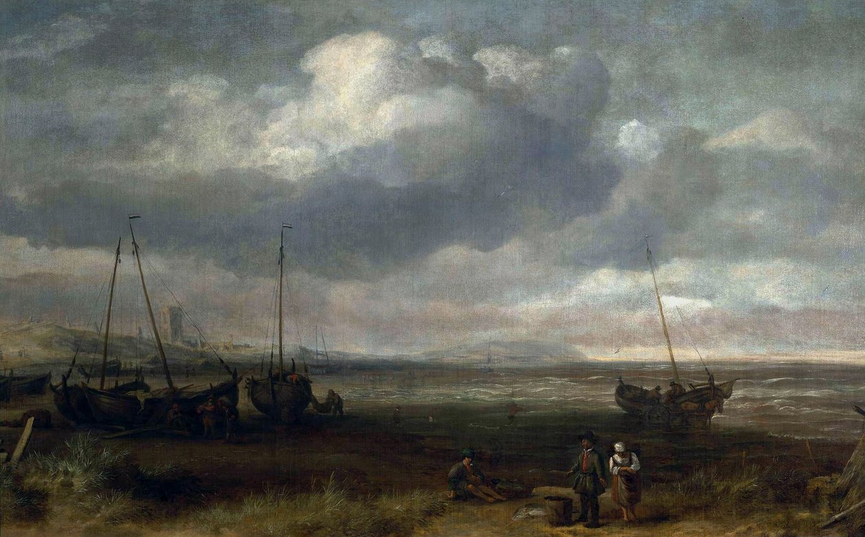 Il mare di Scheveningen con le barche da pesca da Simon de Vlieger