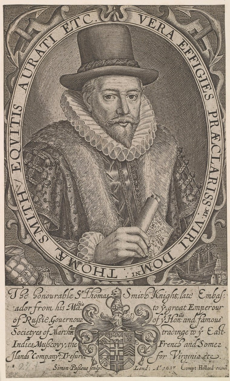 Sir Thomas Smith, primo governatore della Compagnia delle Indie Orientali, ambasciatore in Russia 1604-1605, 1617 da Simon van de Passe