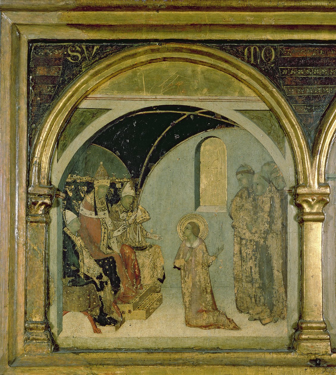 (dettaglio) San Ludovico davanti a Papa Bonifacio VIII dalla predella di San Ludovico da Simone Martini
