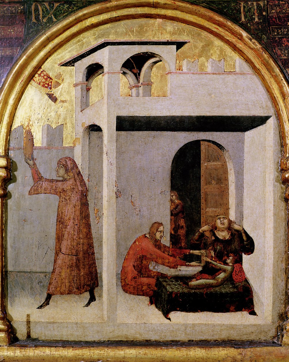 San Luigi di Tolosa (1274-97) appare al capezzale di un bambino malato, pannello predella dall