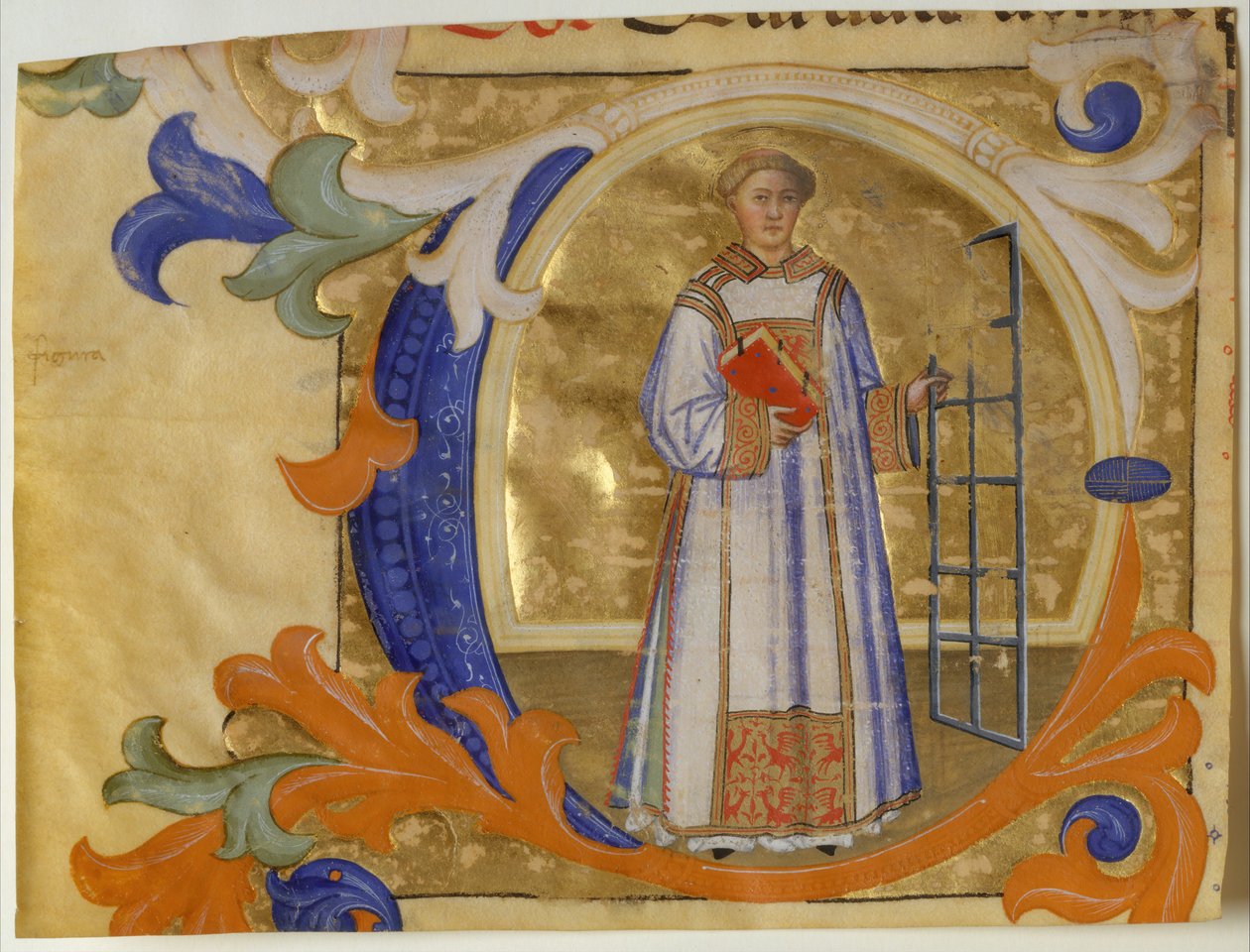 Illustrazione del Manoscritto con San Lorenzo in una Iniziale C, da un Graduale da Simone Camaldolese