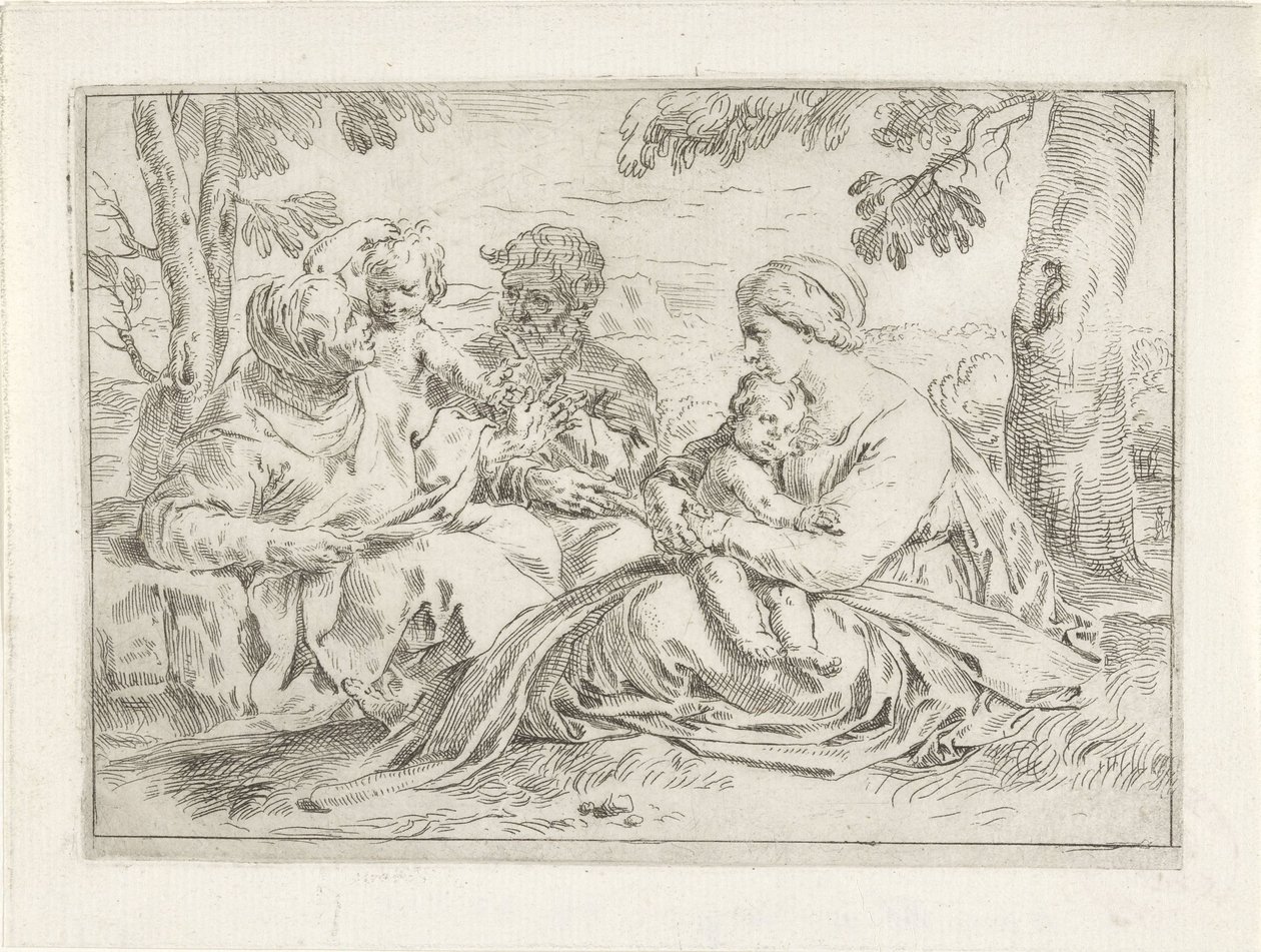 Sacra Famiglia con Elisabetta e il giovane Giovanni Battista da Simone Cantarini