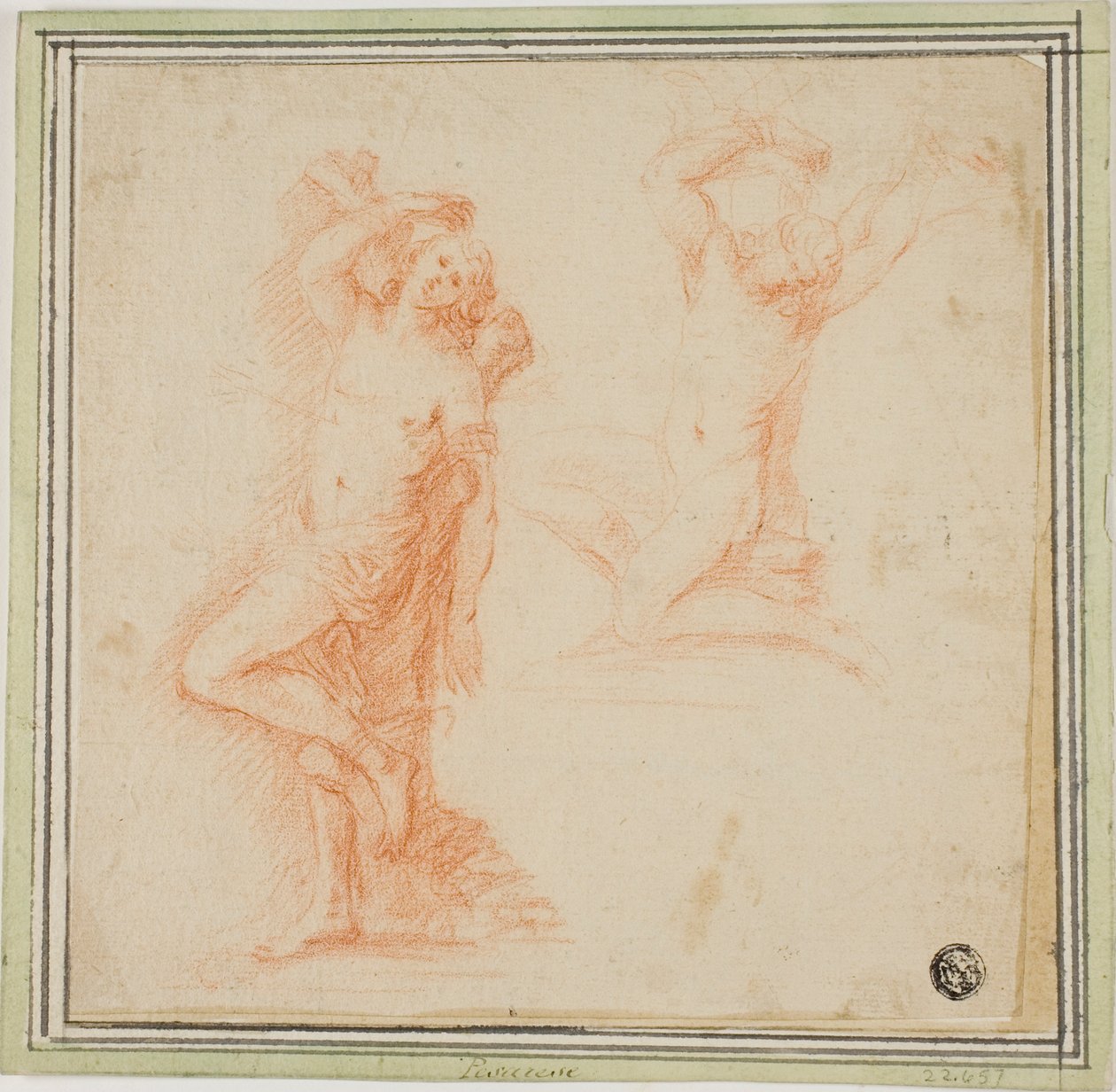 Due schizzi di San Sebastiano da Simone Cantarini