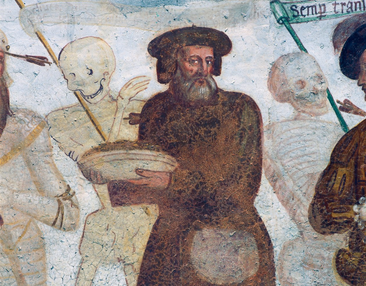 La morte con il ricco avaro, dettaglio da La danza della morte da Simone II Baschenis