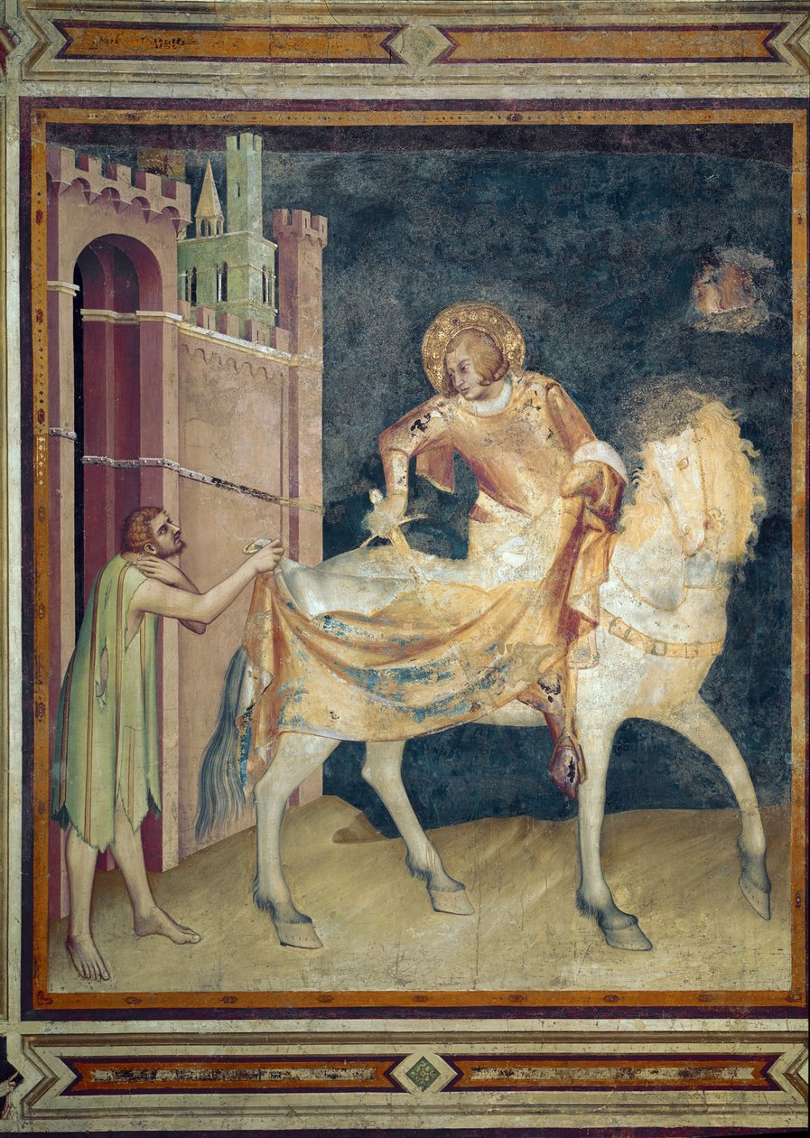San Martino divide il suo mantello con un mendicante. Affresco di Simone Martini (1282-1344). 1315. Basilica inferiore di San Francesco d