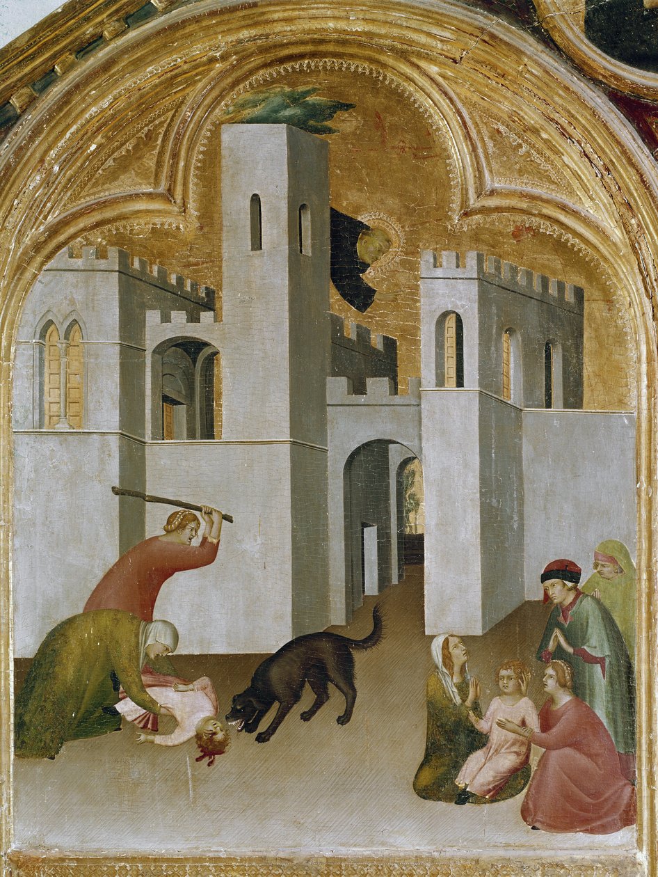 Il miracolo del bambino afferrato tra le fauci di un lupo (dettaglio) da Simone Martini