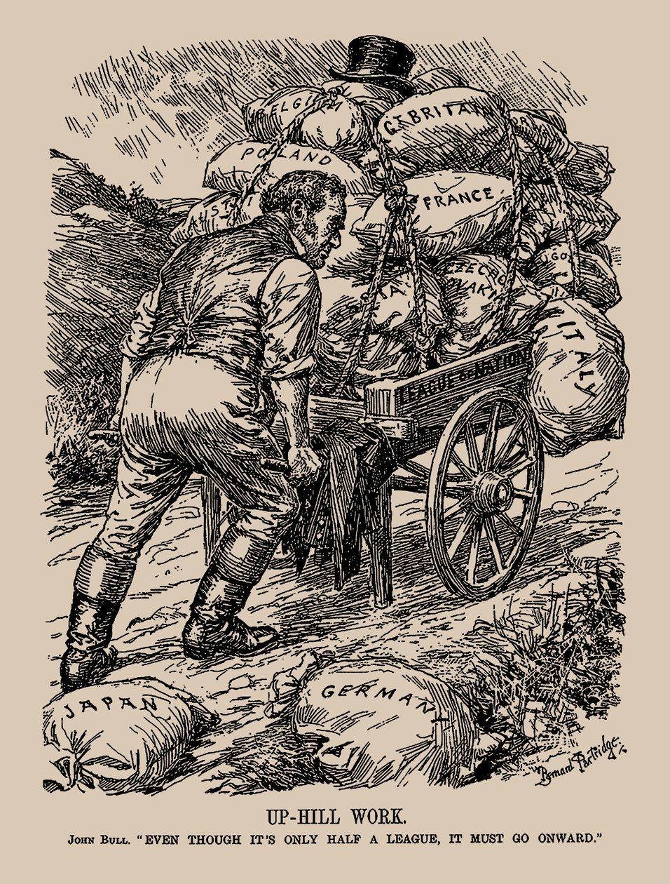 Lavoro in salita. John Bull. Anche se è solo mezza lega, deve andare avanti da Sir Bernard Partridge