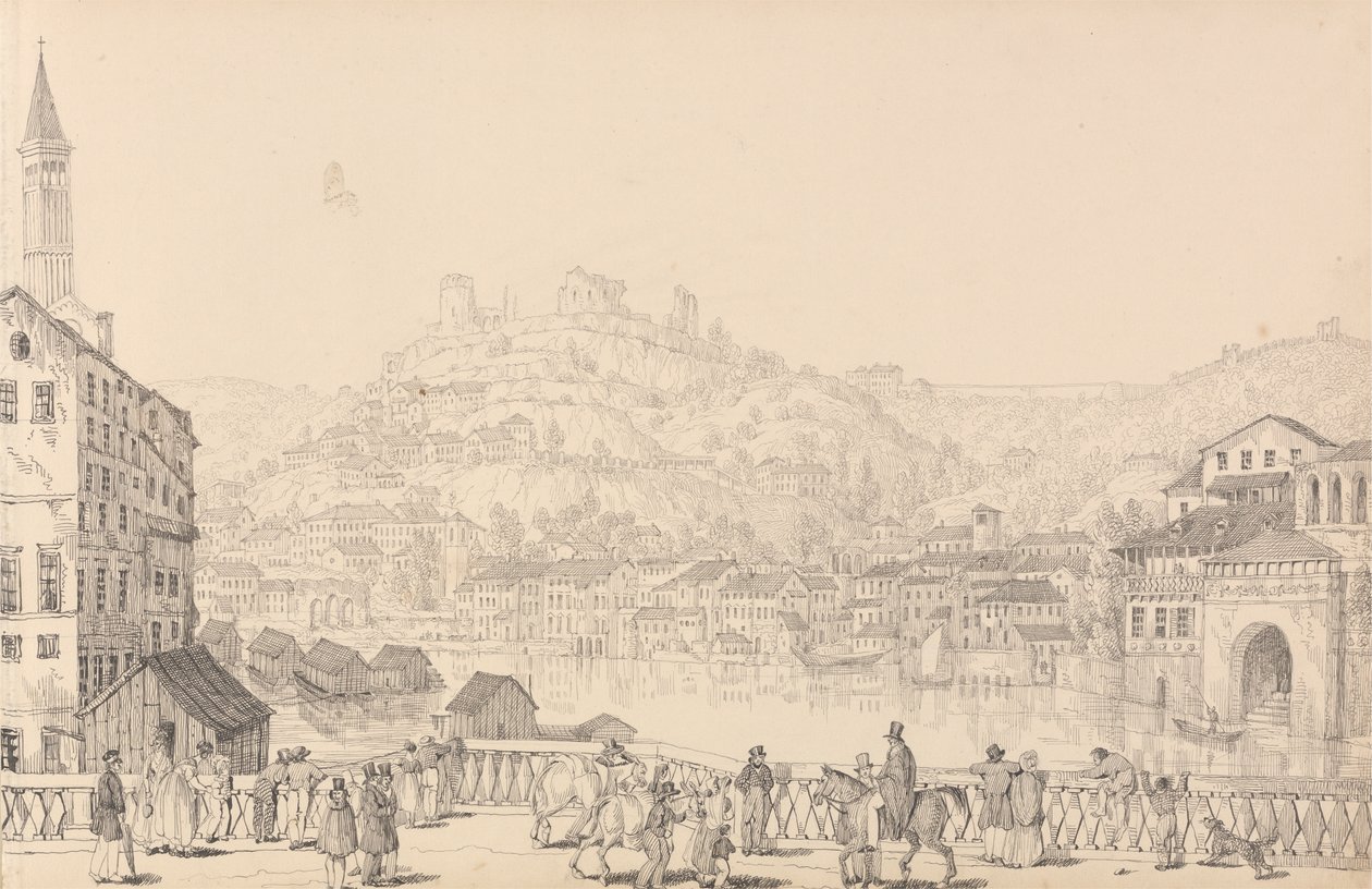 Album di 30 Vedute nel Tirolo e in Italia: Città di Verona e Castello di San Pietro da un altro ponte, 1° novembre 1840 da Sir Charles D