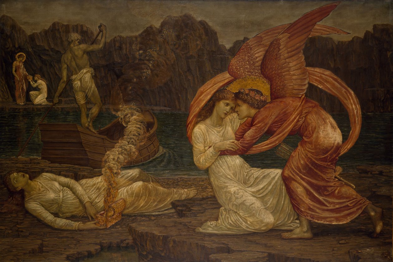 Cupido e Psiche - Murali di Palace Green - Psiche riceve il Cesto da Proserpina, 1881 da Sir Edward Coley Burne Jones