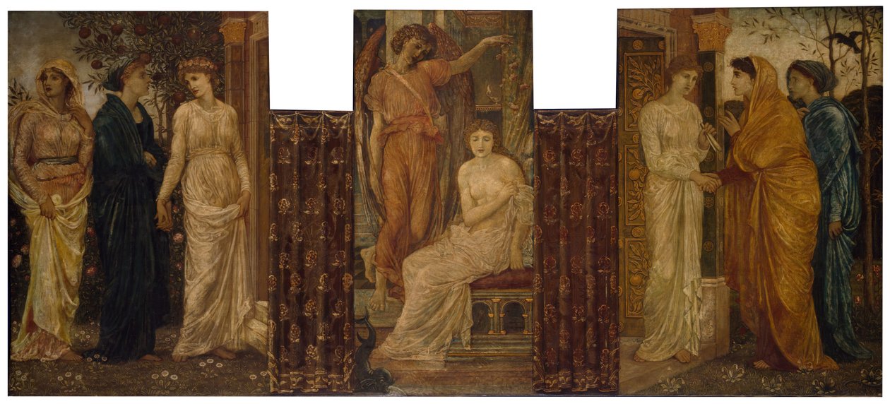 Cupido e Psiche - Murali di Palace Green - Le sorelle di Psiche la visitano a casa di Cupido da Sir Edward Coley Burne Jones