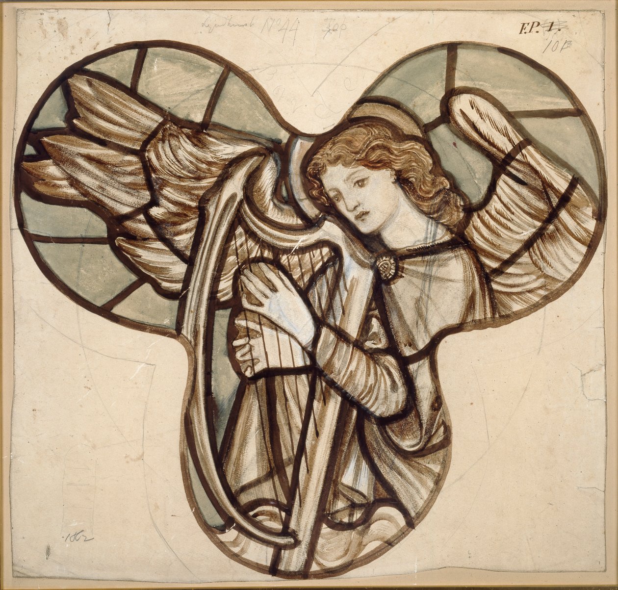 Progetto per vetrata nella chiesa di Lyndhurst: un angelo arpista da Sir Edward Coley Burne Jones