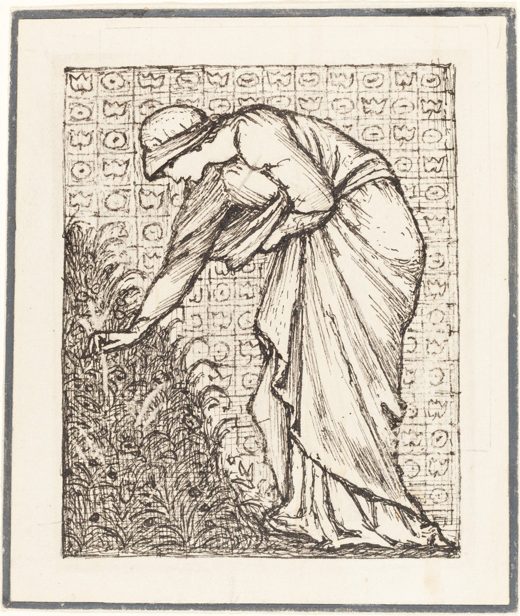 Signora che raccoglie fiori da Sir Edward Coley Burne Jones