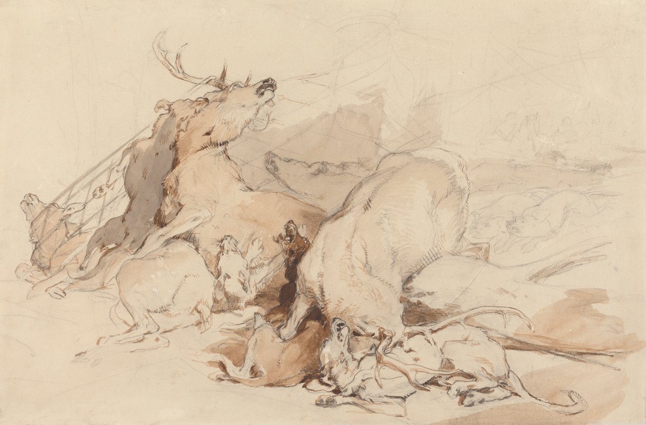 Cani e cacciatori che attaccano cervi da Sir Edwin Henry Landseer