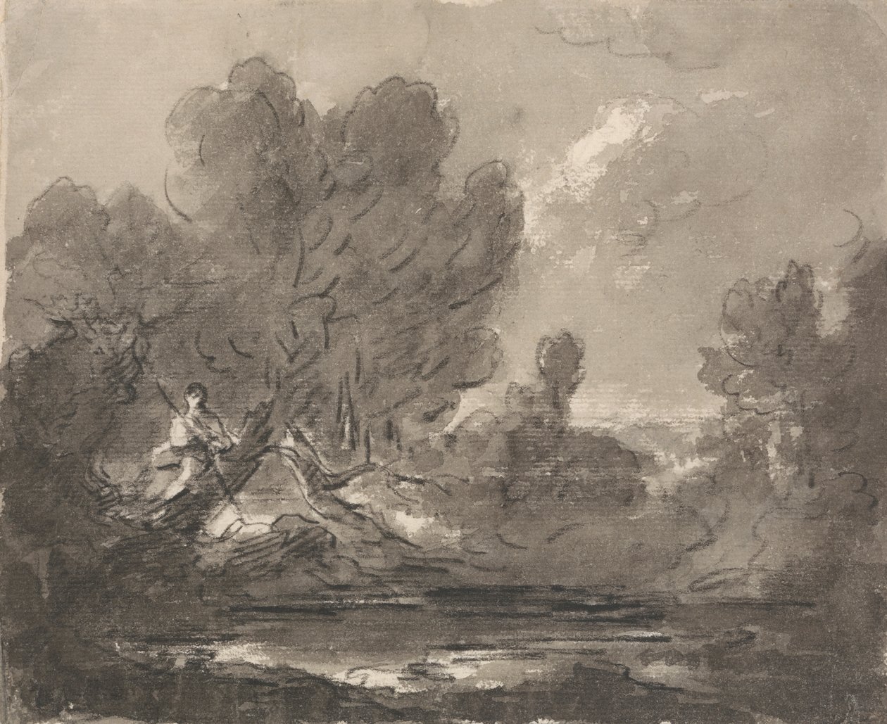 Figura in un albero vicino a uno stagno da Sir George Howland Beaumont seventh Baronet