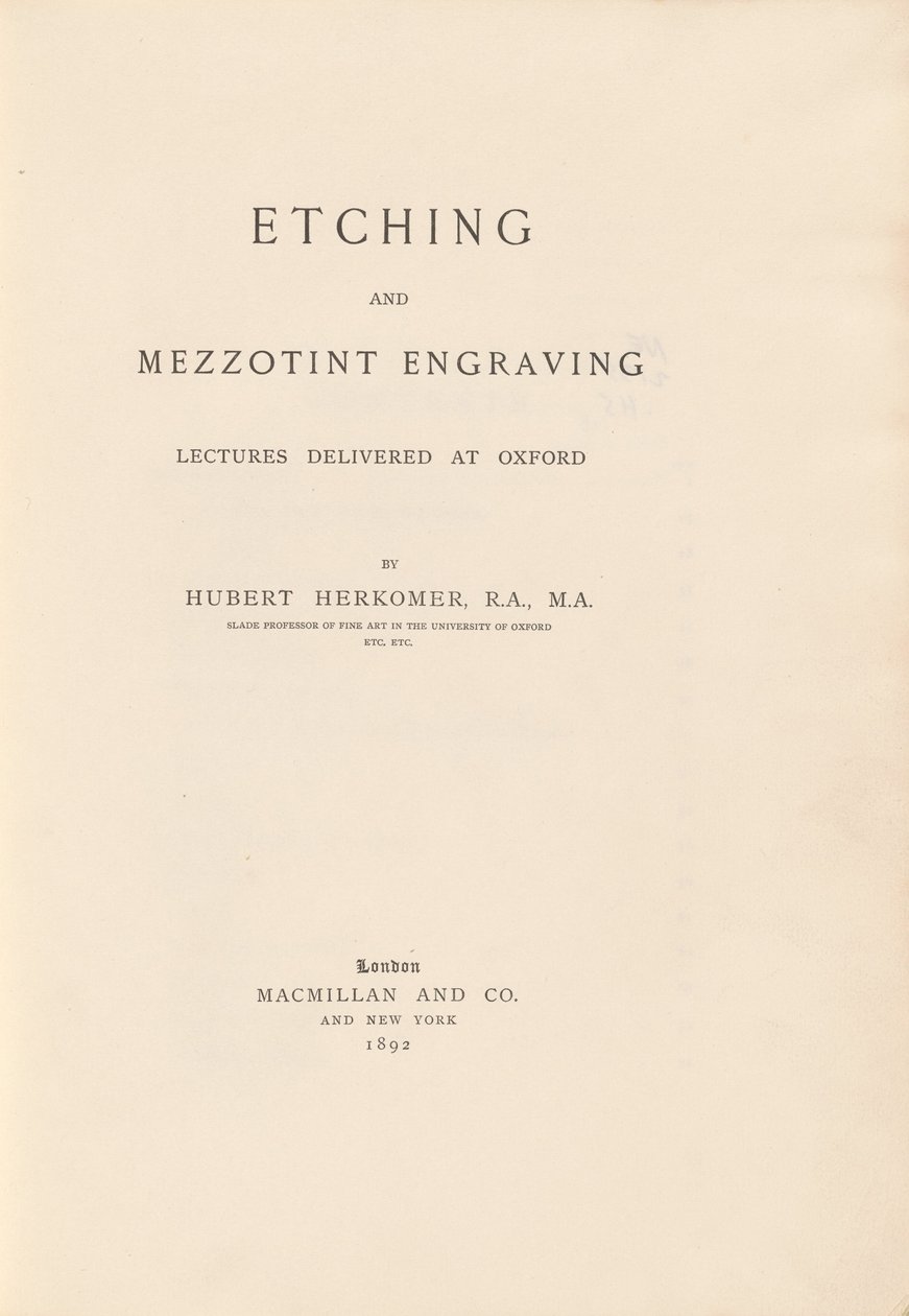 Lezioni di Incisione e Acquaforte Tenute a Oxford da Sir Hubert von Herkomer